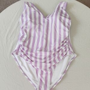 Plus Size Women's Swimsuit Sz 20 Lavender & White Stripes New One Piece